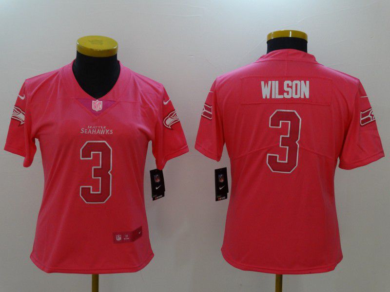 Women Seattle Seahawks #3 Wilson Pink Nike Vapor Untouchable Limited NFL Jerseys->->Women Jersey